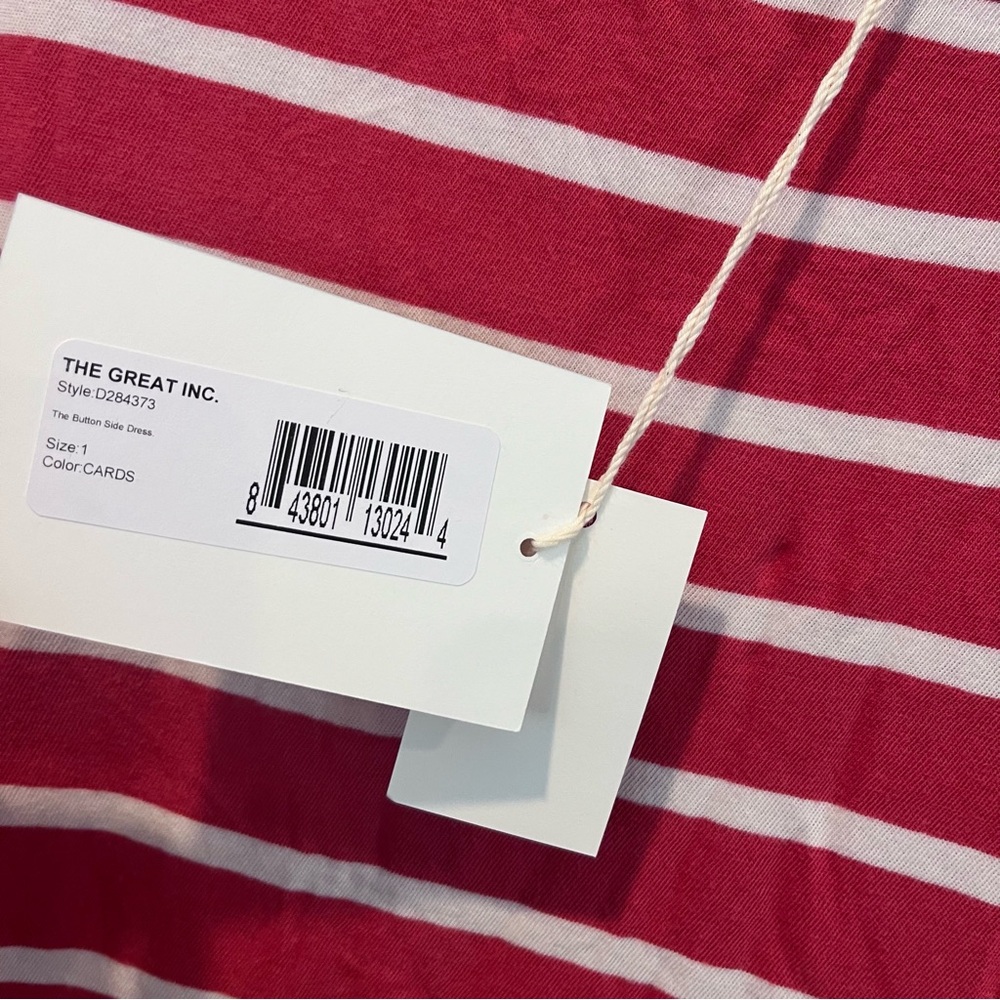 NWT The GREAT. Size 1/S Button Side Dress Cardinal Stripe oversized t-shirt midi - Picture 12 of 14